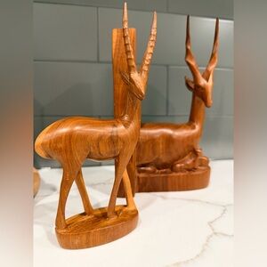 Vintage Hand Carved Wooden Antelope Sculpture and Bookend